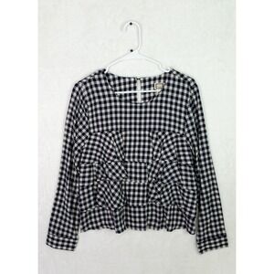 Women's Mo:vint Pleated Check Print Top Dress Top Size Medium M Mo Vint Linen